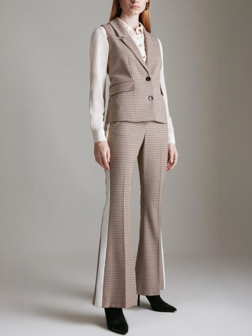 Karen Millen Vest + Pant Suit Set in Club Check Houndstooth Size 8